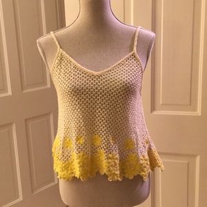 Free People Yellow Tank Top w/ flower needlepoint
